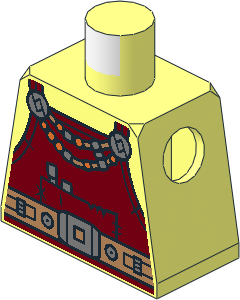 Minifig Torso with Dark Red Overalls with Tools, Bead Necklace, Medium Nougat Belt and Helmet and Crossed Hammers on Back Pattern