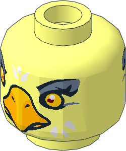 Minifig Head with Yellow Eyes, Sand Blue Eye Shadow, Bright Light Orange Beak and Wide Eyes/Narrow Eyes 2-Sided Pattern