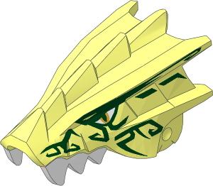 Animal Dragon Head Jaw Upper with White Teeth, Gold Eyes, and Dark Green Decorations Pattern