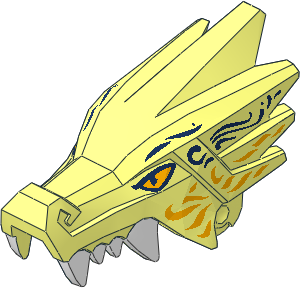 Animal Dragon Head Jaw Upper with White Teeth, Black and Bright Light Orange Eyes and Markings Pattern