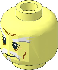 Minifig Head with White Moustache, Goatee, Bushy Eyebrows, Cheek Lines and Forehead Wrinkles Pattern