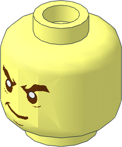 Minifig Head with Reddish Brown Bushy Eyebrows, White Pupils and Smirk Pattern