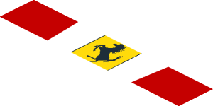 ~Sticker  1.9 x  1.8 with Ferrari Square Badge and Red Stripes on White Background - Fifth Face