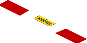 ~Sticker  1.9 x  1.8 with Ferrari Square Badge and Red Stripes on White Background - Sixth Face