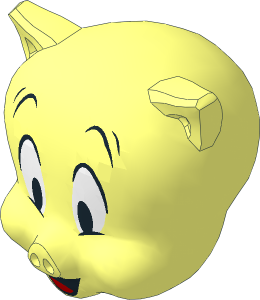 Minifig Head Looney Tunes Porky Pig with Red Tongue, Black Raised Eyebrows and Pupils Pattern