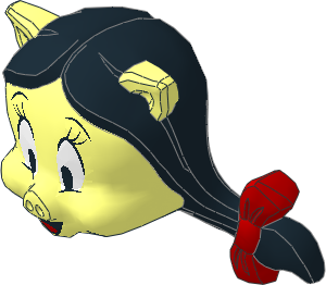 Minifig Head Looney Tunes Petunia Pig with Black Hair, Red Bows and Tongue Pattern