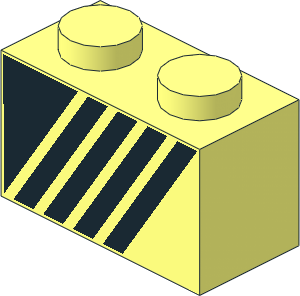 Brick  1 x  2 with Black Triangle and  4 Stripes Right Aligned Pattern