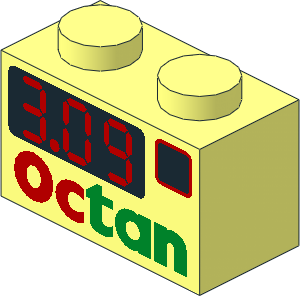 Brick  1 x  2 with Red "3.09" in Black Display and Octan Text Pattern