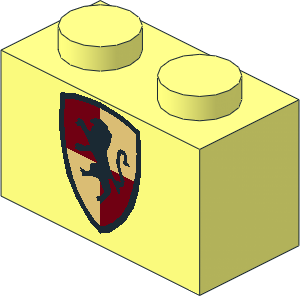 Brick  1 x  2 with Black Lion on Red/Gold Shield Pattern