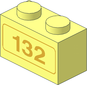 Brick  1 x  2 with Metallic Gold "132" Pattern