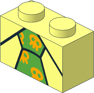 Brick  1 x  2 with Bright Green Tie with Bright Light Orange Skulls Pattern