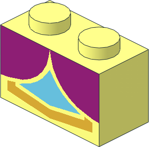 Brick  1 x  2 with 2 Magenta Quarter Ovals, Medium Azure Center and Metallic Gold Line Pattern