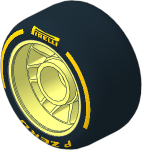 Wheel 13.4 x 24 with Rubber Black Integral Smooth Racing Tyre with Yellow "PIRELLI P ZERO" Pattern
