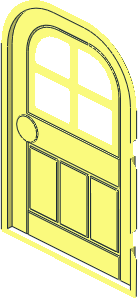 ~Door  1 x  4 x  6 with Rounded Top,  4 Panes Window and Right Raised Hinge Bars Front