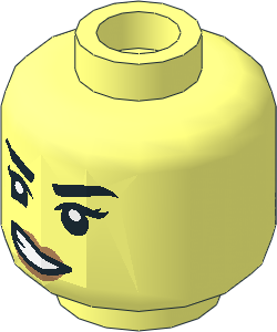 Minifig Head with Black Eyebrows, Eyelashes, Medium Nougat Lips, Lopsided Open Mouth Smile / Worried 2-Sided Pattern