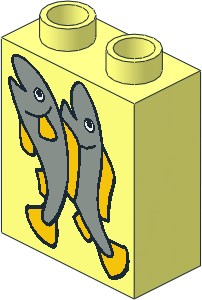 Duplo Brick  1 x  2 x  2 with Two Fish Pattern