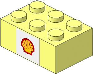 Brick  2 x  3 with Shell Logo 1971 Sticker on Both Sides