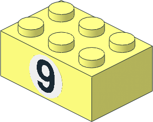 Brick  2 x  3 with Black "9" Sticker