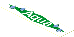 Sticker  1.0 x  4.5 with White "Aqua" on Green Background with Four Medium Blue Drops