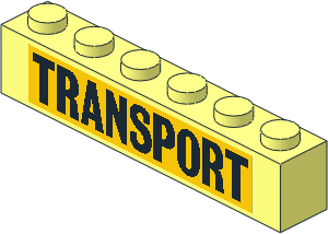 Brick  1 x  6 with Black "TRANSPORT" on Yellow Background Sticker