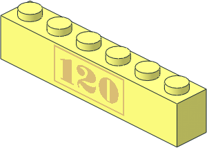 Brick  1 x  6 with Chrome Gold "120" Pattern
