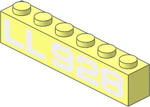 Brick  1 x  6 with White "LL 928" Pattern