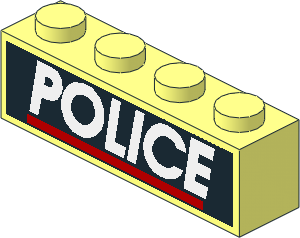 Brick 1 x 4 with White "POLICE" and Red Line on Black Sticker Brick 1 x 4 with White "POLICE" and Red Line on Black Sticker