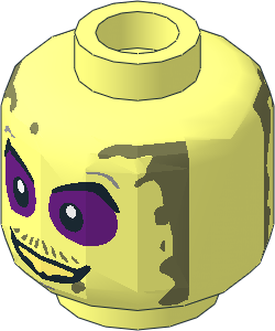 Minifig Head with Purple Eye Shadow, Dirt Stains and Smile/Angry 2-Sided Pattern