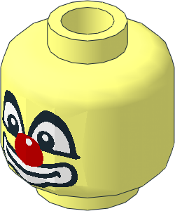 Minifig Head with Big Eyes, White Pupils, Large White Mouth and Red Nose Pattern