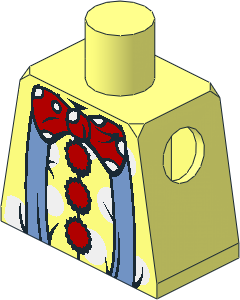 Minifig Torso with Medium Blue Suspenders, Red Bow, Red Buttons and White Dots Pattern