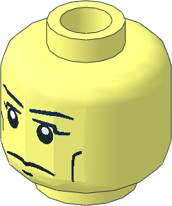 Minifig Head with Dark Blue Eyebrows, Cheek Lines, Frown and Chin Dimple Pattern