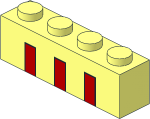 Brick  1 x  4 with  3 Red Rectangles with Black Borders Pattern