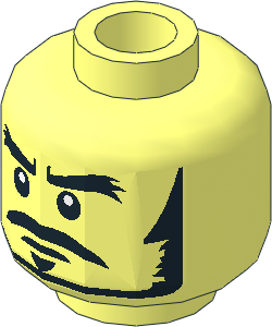 Minifig Head with Black Thick Eyebrows, Sideburns, Goatee, Moustache and White Pupils Pattern