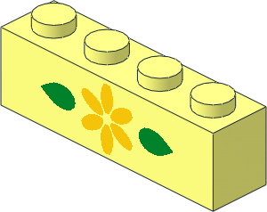 Brick  1 x  4 with Yellow Flower and 2 Green Leaves Pattern