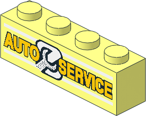 Brick  1 x  4 with "AUTO SERVICE" and Wrench Pattern