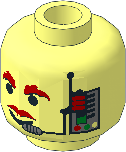 Minifig Head with Moustache Red, Headset, Red Eyebrows Pattern