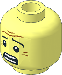 Minifig Head with Black Eyebrows, Wrinkles and Scared Open Mouth with Teeth Pattern