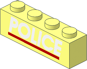 Brick  1 x  4 with White "POLICE" and Red Line Pattern