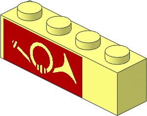 Brick  1 x  4 with Mail Horn on Red Background Left-Aligned Pattern