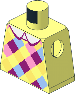 Minifig Torso with Bright Pink/Bright Light Blue/Bright Light Yellow Diagonal Checkered Shirt and White Collar Pattern