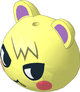 Minifig Head Animal Crossing Squirrel Marshal with Medium Lavender Ears, Coral Cheeks and Yellowish Green/Olive Green Fur Pattern