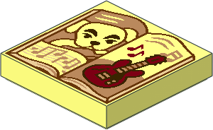 Tile  2 x  2 with Open Book with White Dog, Dark Red Guitar, and Medium Nougat Music Notes Pattern