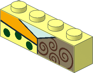 Brick  1 x  4 with Light Aqua Neck, Brown Spirals and Green Dots Pattern