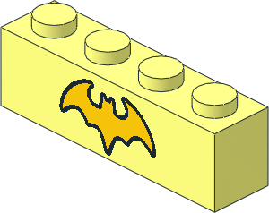 Brick  1 x  4 with Yellow Batgirl Logo with Black Border Pattern