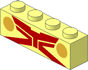Brick  1 x  4 with Red Stripes and Metallic Gold Circles Pattern