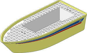 Boat Hull Floating 25 x 10 with White Deck, Red and Blue Stripes and "4011" Stickers