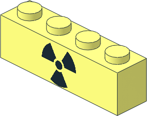 Brick  1 x  4 with Black Radioactivity Warning Sign Pattern