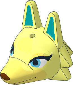 Minifig Head Animal Crossing Wolf Audie with Bright Light Yellow Face and Dark Turquoise Auricles Pattern