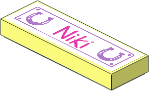 Tile  1 x  3 with Two Horseshoes and "Niki" Sticker
