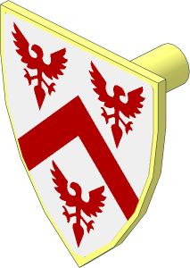 Minifig Shield Triangular with 3 Red Eagles and Red Triangular Stripe on White Background Sticker